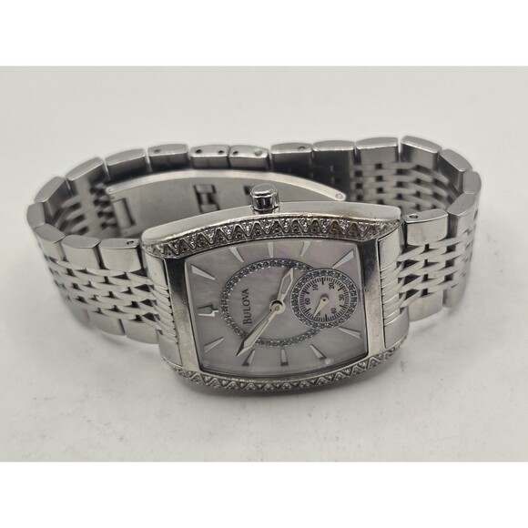BULOVA 22 Diamonds Mother Of Pearl Dial Bracelet Watch Stainless Steel. 6.5\